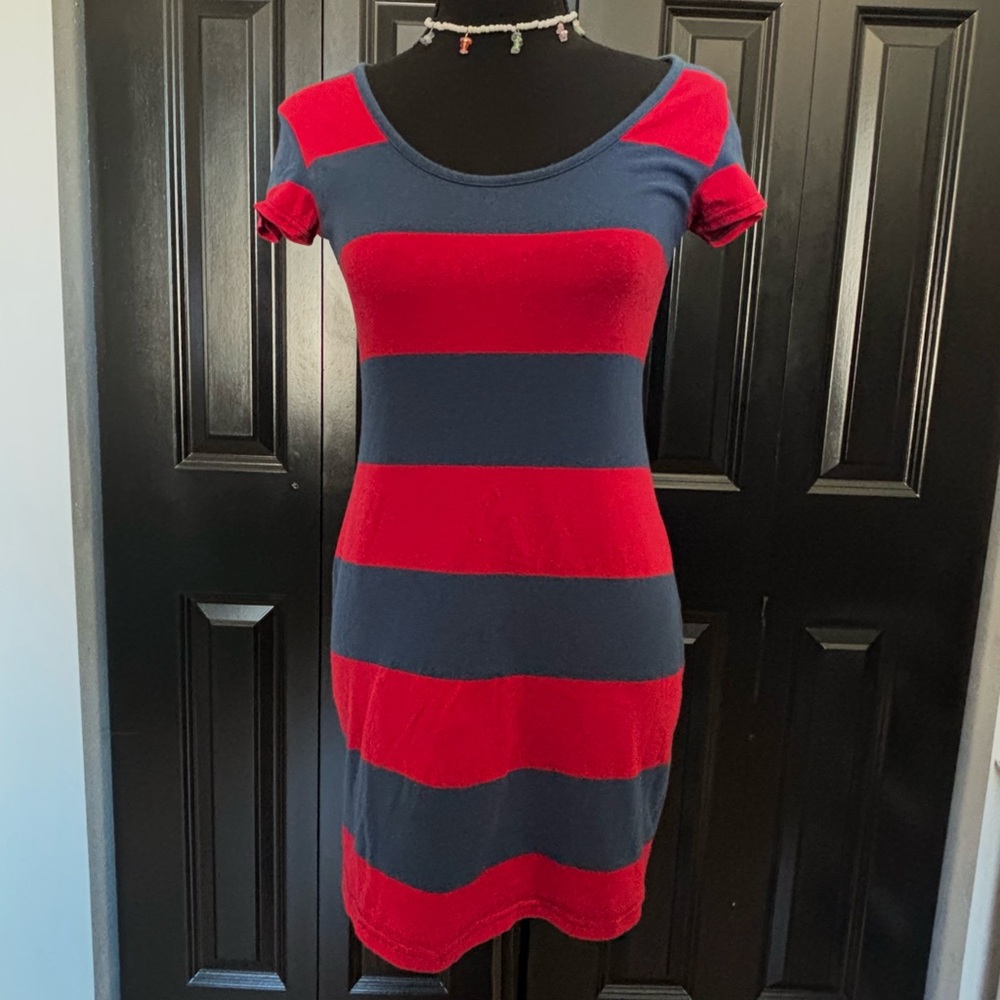 Derek Heart Red and Blue Striped Mini Dress